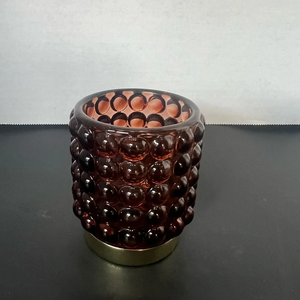 Bubble Glass Tea light‎ Holders With Gold Base Set Of 2